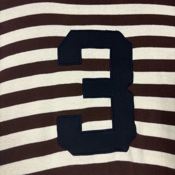 VTG POLO RALPH LAUREN BIG PONY #3 JERSEY SWEATER BROWN WHITE STRIPED XL - Picture 13 of 14